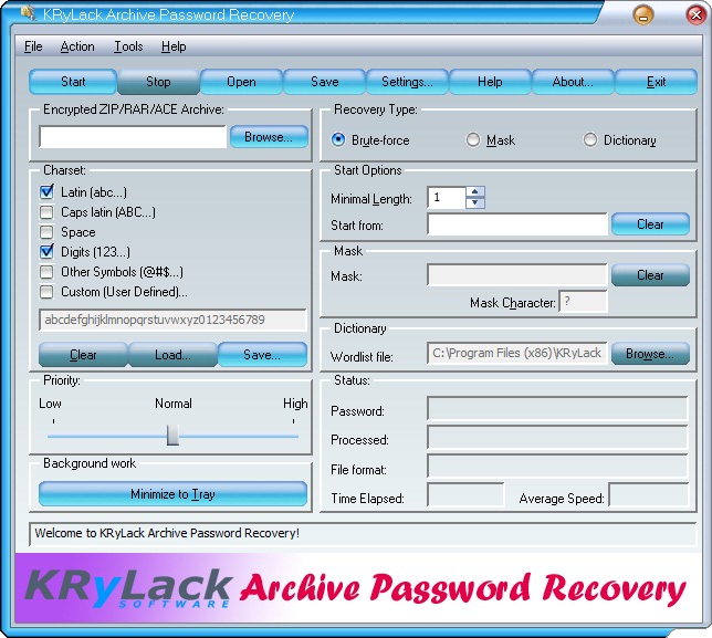 KRyLack Archive Password Recovery – 压缩包密码还原软件丨“反”斗限免