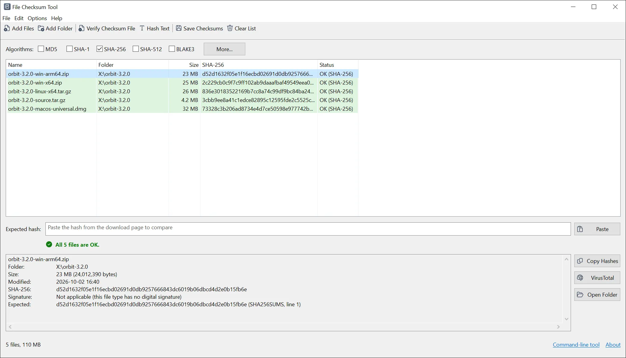 File Checksum Tool verifying a SHA256SUMS file